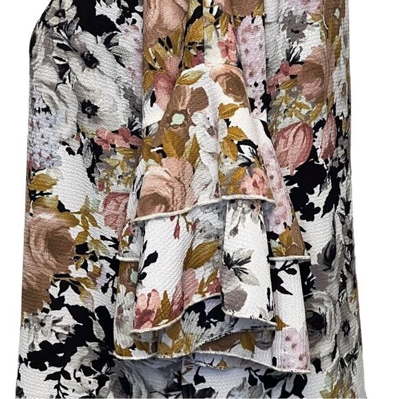 NWT Free Kisses Ivory Pink Black Floral Bell Sleeve Attached Necklace Top Size M - Picture 5 of 9